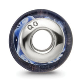 Sterling Silver Blue Glass Wave Bead for Kids with Polished Finish